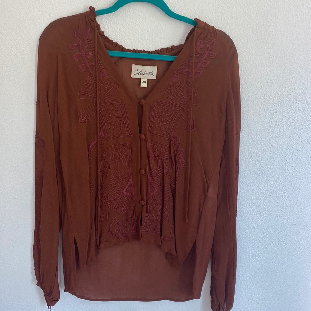 Cleobella sheer peasant top tribal embroidery
